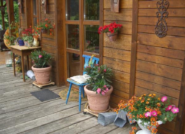 Blumen vorm Gartenhaus